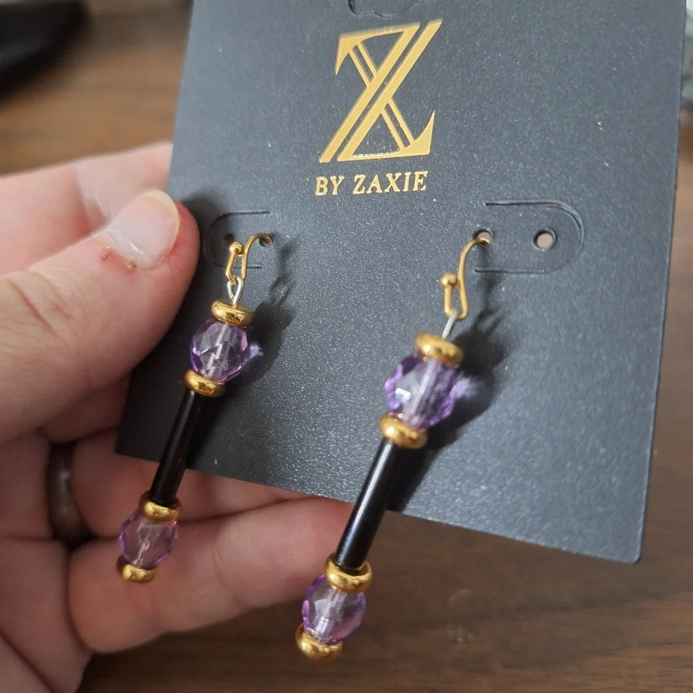 Zaxie beaded earrings purple and black